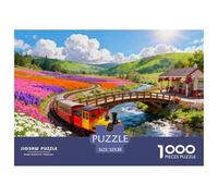 Piccolo treno nel campo di fiori Puzzle in Legno Impermeabile DIY Puzzles Da 1000 Pezzi Regali Per Adulti Impossibili Giochi Educativi