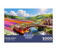 Piccolo treno nel campo di fiori Puzzle in Legno Impermeabile Puzzles Da 1000 Pezzi Per Adulti Divertenti Giochi Educativi