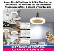 Piccolo Ventilatore da Soffitto Silenzioso + Telecomando,LED Plafoniera E27 30W