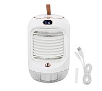 Piccolo ventilatore umidificatore con regolazione a 3 marce, mini condizionatore d'aria, ricarica USB, luce notturna, ventola di raffreddamento ad acqua con 5 file, per viaggi, casa, ufficio (bianco
