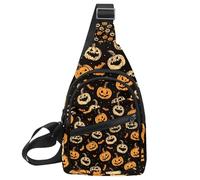 Piccolo zaino a tracolla a tracolla, borsa da petto, cappello da strega, scopa, cranio, lecca-lecca, occhi, ossa, 2, Multicolore 13, 11.8x7x1.5in/30x18x4cm