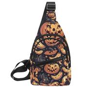 Piccolo zaino a tracolla a tracolla, borsa da petto, cappello da strega, scopa, cranio, lecca-lecca, occhi, ossa, 2, Multicolore 18, 11.8x7x1.5in/30x18x4cm