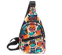 Piccolo zaino a tracolla, borsa a tracolla, borsa da petto, zaino da giorno, gufo sbarrato si siede immobile al chiaro di luna blu, Multicolore 20, 11.8x7x1.5in/30x18x4cm