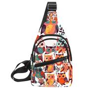 Piccolo zaino a tracolla, borsa a tracolla, borsa da petto, zaino da giorno, gufo sbarrato si siede immobile al chiaro di luna blu, Multicolore 15., 11.8x7x1.5in/30x18x4cm