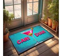 Piccolo zerbino in vetro Martini vivace con verde oliva su sfondo turchese, zerbino, articoli per la casa, portico, per porta d'ingresso e esterno (40 x 60 cm)