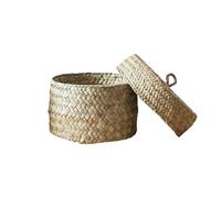 Piccolos Cestino Di Vimini Con Coperchio, Piccoli Cestini Di Stoccaggio Di Alghe Rotondi, Custodia Organizzatore Di Scatole Di Container Di Alghe, Organizzatore Di Cestini Intrecciati Rustici