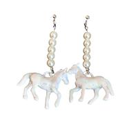Piceioep Collana/Orecchini con fili perle Delicato ciondolo a forma cavallo e disegni eleganti Accessori gioielli per donna Elegante collana con ciondolo a forma cavallo in pietra