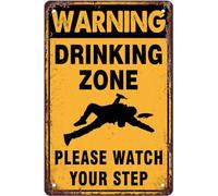 PICFORT Targa in metallo con scritta in lingua inglese "Drinking Zone Please Watch Your Step", stile vintage, con scritta in lingua inglese "Man Cave Bar Pub Club", decorazione da parete per donne e