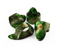 Pick Geek Set di plettri per dita e pollice, 1 plettro per pollice in celluloide, 3 plettri per dita in celluloide, dimensioni medie, colore verde tartaruga, include borsa con coulisse per una