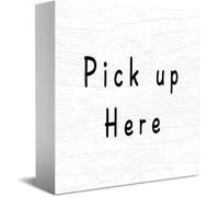 Pick Up Here, cartello decorativo in legno, divertente, per ufficio, casa, rustico, quadrato, decorazione da scrivania, 12,7 x 12,7 cm
