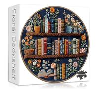 PICKFORU Blooming Bookshelf Puzzle per adulti 1000 pezzi, libro rotondo Flower Puzzle Library, pagine di fiori selvatici puzzle, cerchio vintage floreale pianta ricamo estetica impegnativa