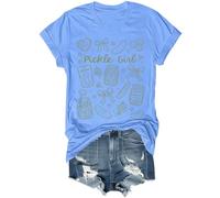 Pickle Girl Camicia Divertente Fiocco Coquette Pickle Jar Graphic Tees Food Lover Casual Manica Corta Top, Blu Carolina, S