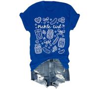 Pickle Girl Camicia Divertente Fiocco Coquette Pickle Jar Graphic Tees Food Lover Casual Manica Corta Top, Blu reale, XL