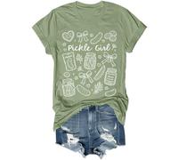 Pickle Girl Camicia Divertente Fiocco Coquette Pickle Jar Graphic Tees Food Lover Casual Manica Corta Top, Verde, XL