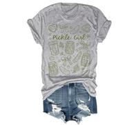 Pickle Girl Camicia Divertente Fiocco Coquette Pickle Jar Graphic Tees Food Lover Casual Manica Corta Top, Grigio, S