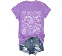 Pickle Girl Camicia Divertente Fiocco Coquette Pickle Jar Graphic Tees Food Lover Casual Manica Corta Top, Viola, XL