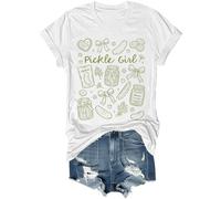 Pickle Girl Camicia Divertente Fiocco Coquette Pickle Jar Graphic Tees Food Lover Casual Manica Corta Top, bianco, M