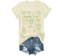 Pickle Girl Camicia Divertente Fiocco Coquette Pickle Jar Graphic Tees Food Lover Casual Manica Corta Top, Colore: giallo crema., XXL