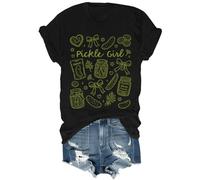 Pickle Girl Camicia Divertente Fiocco Coquette Pickle Jar Graphic Tees Food Lover Casual Manica Corta Top, Nero , S