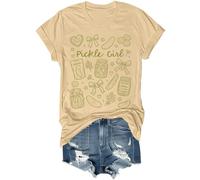 Pickle Girl Camicia Divertente Fiocco Coquette Pickle Jar Graphic Tees Food Lover Casual Manica Corta Top, cachi, L