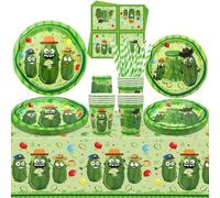 Pickle Party Supplies - Stoviglie per feste in sottaceti, piatti da cena, piatti da dessert, bicchieri, tovaglioli, cannucce per decorazioni, forniture per baby shower, 20 pezzi
