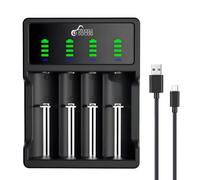 Pickle Power 18650 Caricabatterie, 4 slot LED Intelligente Caricatore universale per 18650 18490 17500 16340 (RCR123) 26650 25500 22650 Ni-mh/Ni-cd A AA AAA Batterie Ricaricabili