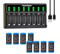 Pickle Power 8 batterie ricaricabili da 123 A, Batterie 750 mAh e caricatore intelligente a 8 slot per fotocamera Arlo (VMC3030/VMK3200/VMS3330/3430/3530)