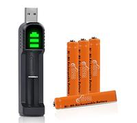 Pickle Power AAAA, 4 Batterie ricaricabili NI-Mh AAAA da 500 mAh con Caricatore USB per Surface Pen/Touch Pen/Google pixebook, spazzolini da denti/mouse