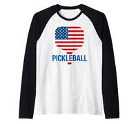 Pickleball Player Paddleball Amante Bandiera degli Stati Uniti Sarcastico Divertente Maglia con Maniche Raglan