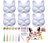 PICKONA Confezione da 6 maschere Therian in carta di volpe, per pittura fai da te, Halloween, carnevale, cosplay, compleanno, bambini, dipinte a mano, maschera vuota per travestimenti