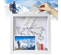 PICKONA Taglia Larga 20cm Viaggio Adventure Box, Scatola della Memoria,Salvadanaio Viaggio con Slot, Scatola di Raccolta di Viaggi,Biglietti di Viaggio, Scatola di Legno per la Raccolta di Foto