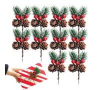 Picks natalizie artificiali - gambi di pino glitter da 10 pacchetti, bacche rosse e spray foglie | Filiali 'albero di Natale, accenti floreali decorativi per le vacanze, ornamento invernale