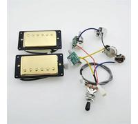 Pickup Humbucker Con Cablaggio Pro Silver Cover 1 Set Chitarra Elettrica LP Standard N E B Alnico(Gold black)