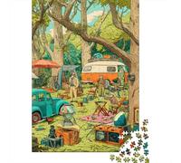 Picnic in campeggio Puzzle in Legno 1000 Pezzi Adulto Puzzle Regalo Per Amore E Amico Per Gioco Familiare Gioco EduGattoion Decorazione Interna Unica Stress Relief Toy 1000pcs (75x50cm)