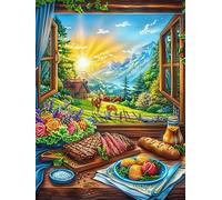 Picnic Scene with Fruit And Bread by A Window Puzzle 1000 Pezzi Per Decorazione Murale Science Fiction Magical Dream Cartone Rigido Per Adulti Da Incorniciare Incastro Perfetto Per Soggiorno Con Poste