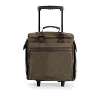 PICNIC TIME Somm - Borsa termica in tela cerata per 12 bottiglie di vino, con carrello arrotolabile, verde kaki con accenti marroni