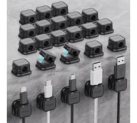 Picozon - Confezione da 24 clip magnetiche per cavi, organizer per cavi adesivi Picozon per telefono, caricabatterie USB, organizer per auto, ufficio, casa, scrivania, parete, comodino, colore: nero