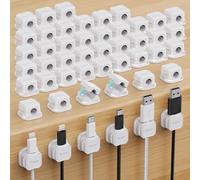 Picozon - Confezione da 48 clip magnetiche per cavi, organizer per cavi adesivi, porta cavi di ricarica USB per telefono, organizer per ufficio, casa, scrivania, tavolo, colore: bianco
