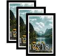 Picrit Cornice per foto da 30 x 45 cm, confezione da 3 cornici nere per poster, 11 x 17 cm, con passepartout o 12 x 18 cm, senza passepartout, per montaggio a parete orizzontale o verticale