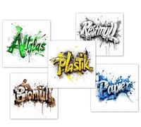 PICTALOO Set di 10 adesivi per bidoni della spazzatura graffiti, per la raccolta dei rifiuti, per giovani, rifiuti biologici, carta riciclata, sacchetto giallo, residuo della spazzatura e vetro, colla