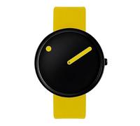 PICTO® 40 mm/quadrante nero/cinturino in pelle giallo canarino, Giallo, 40 mm, Design danese