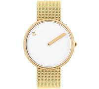 Picto - Orologio unisex al quarzo, cassa 40 mm in acciaio inox IP oro con cinturino in rete IP oro e quadrante bianco