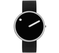 Picto Orologio unisex al quarzo, cassa in acciaio inox da 40 mm con cinturino in maglia di acciaio nero e quadrante nero, Cinturino