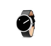 Picto orologio al quarzo unisex, 40 mm, cassa in acciaio con quadrante nero e cinturino in pelle nero