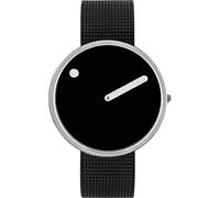 Picto Orologio unisex al quarzo, cassa in acciaio inox da 40 mm con cinturino in maglia di acciaio nero e quadrante nero, Cinturino