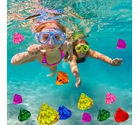 Picysa Caccia al Tesoro Subacquea Giocattolo per Immersione in Piscina Set 10 Gemme Colorate con Scatola Pirata per attività Estive per Feste in (Scrigno del Tesoro con Diamanti Colorati da 10 Pezzi)