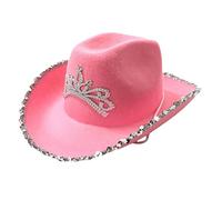 Picysa Cappello da Cowboy Rosa in Feltro con Piume Artificiali per Festival Musicali e Feste, Dimensioni per Adulti, 30,5 X 40,6 X 17,8 cm. (#2)