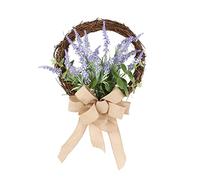 Picysa Corona di fiori di lavanda artificiale con fiocco, corona di porta d'ingresso per la decorazione primavera-estate, per interni, esterni, matrimoni, benvenuto (foto di colore)