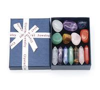 Picysa Kit di Cristalli Premium 14 Pezzi con Set di 7 Chakra per Pietre per Massaggio Spirituale Yoga Colonna Esagonale Labradorite Irregolare