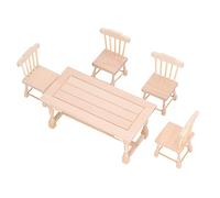 Picysa Set di mini mobili in legno per casa delle bambole 1:12, 5 pezzi, con tavolo e sedie di simulazione, per 3 anni e più